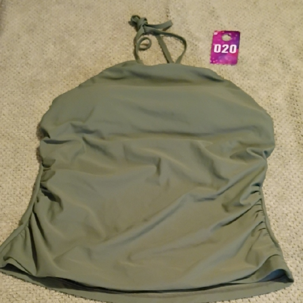 Olive Green Halter Swim Tankini Top